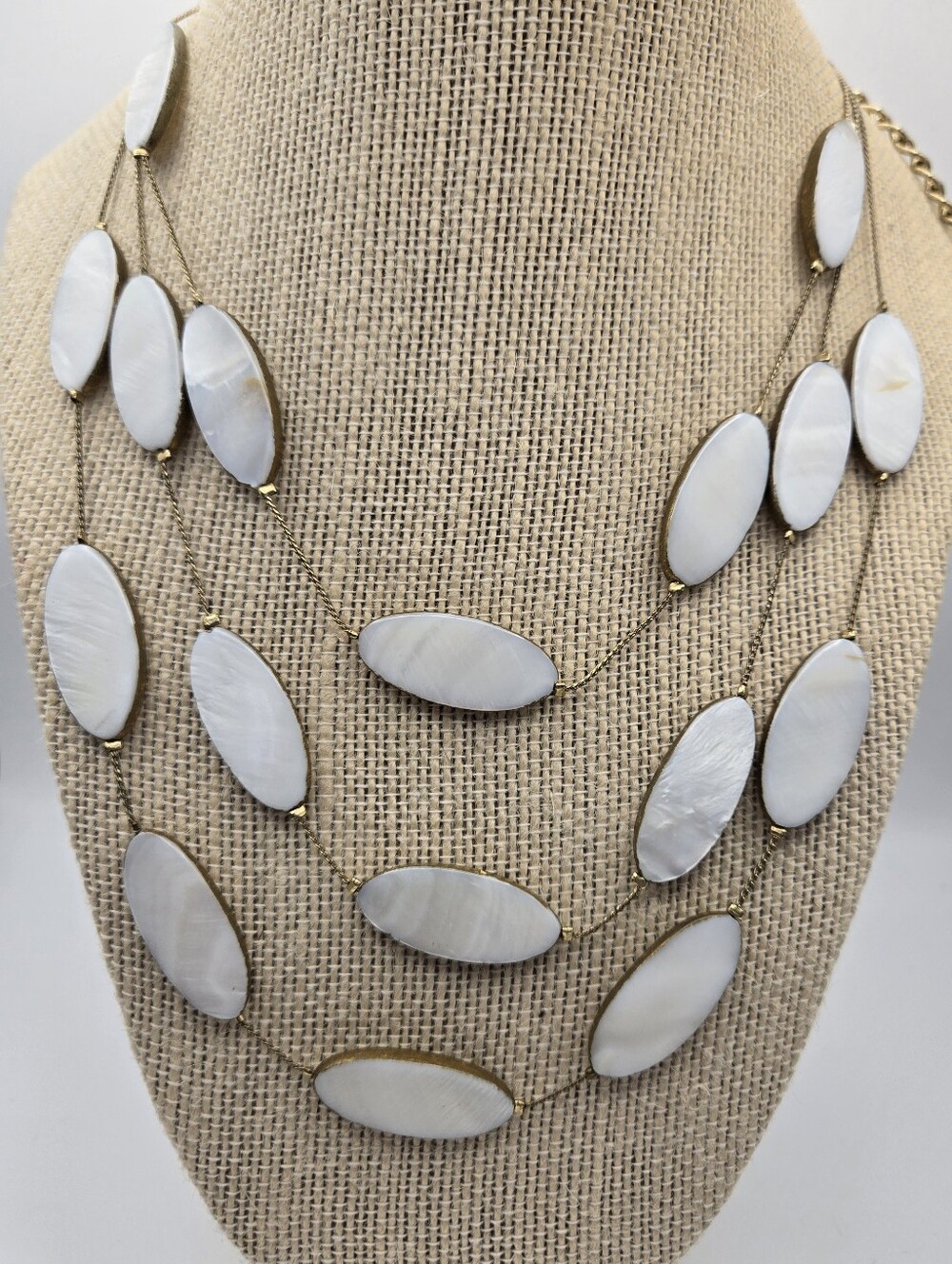 Chico's Multi-Strand Shell Mother Of Pearl Statement Necklace Beach Summer Trend
